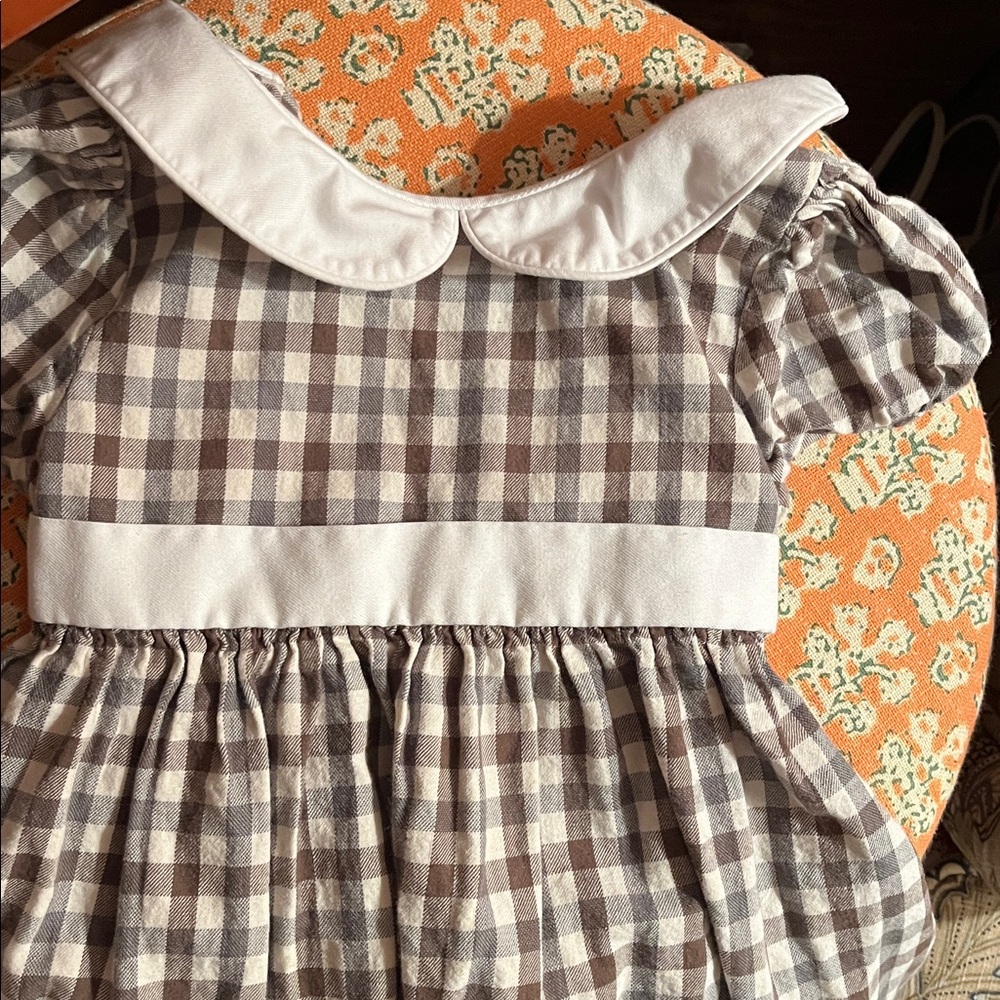 Edgehill Collection Checkered Kids Dress in Brown and White